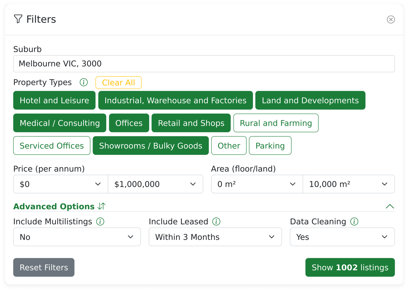 MarketBuddy Advanced Filters Pop Up